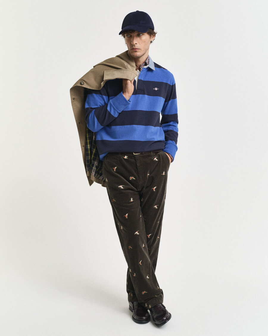 chambray collar striped heavy rugger - rich blue