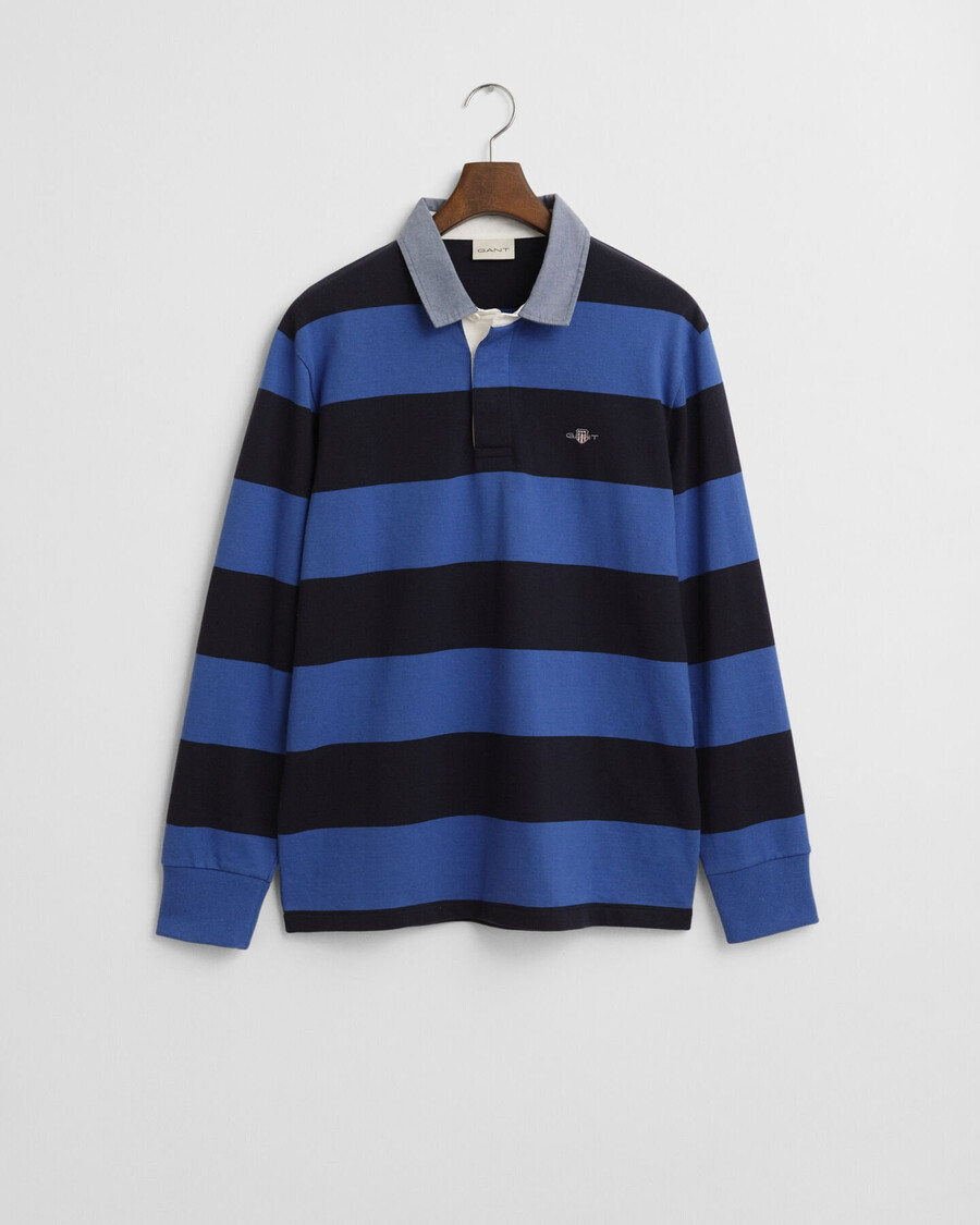 chambray collar striped heavy rugger - rich blue