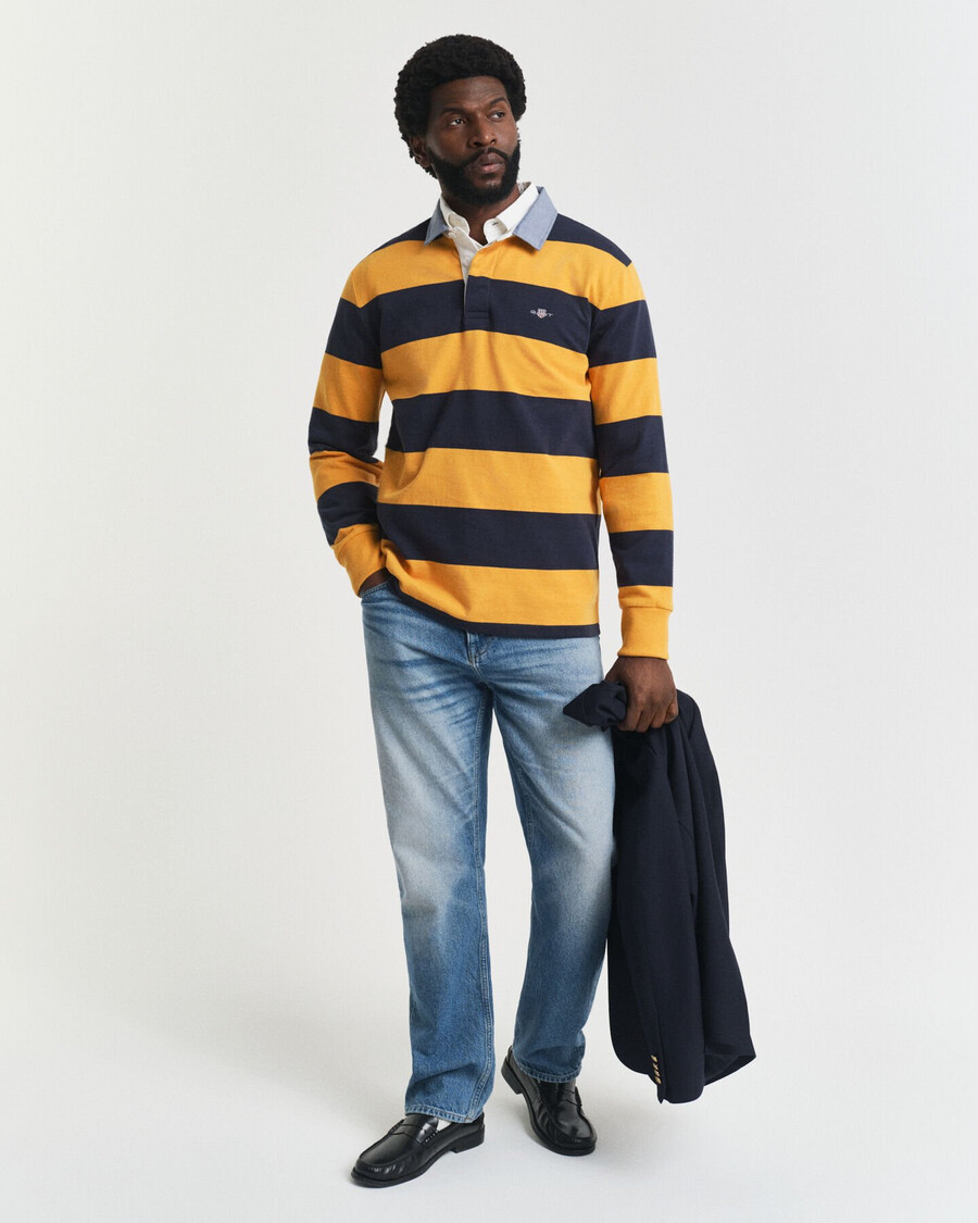 chambray collar striped heavy rugger - yellow lichen