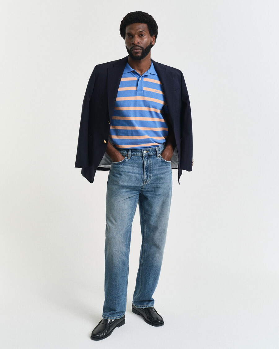 striped polo shirt - perfect blue