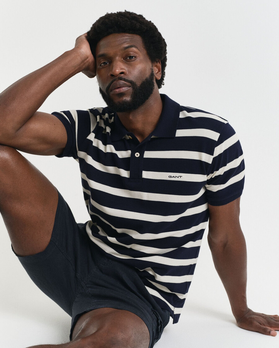 striped polo shirt - evening blue