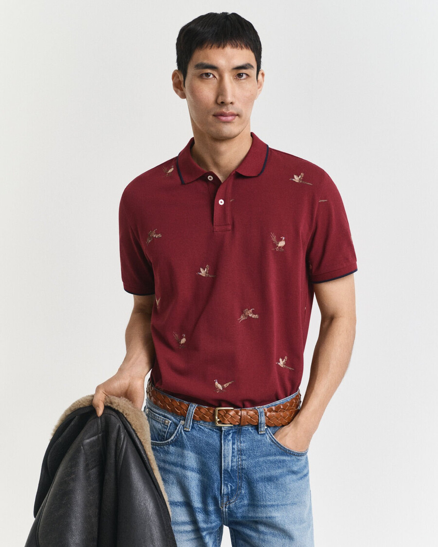 embroidered polo shirt - plumped red