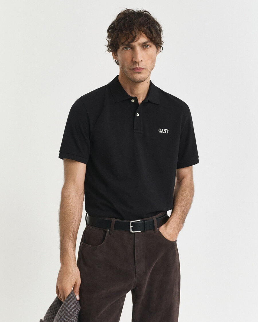 small graphic polo shirt - black