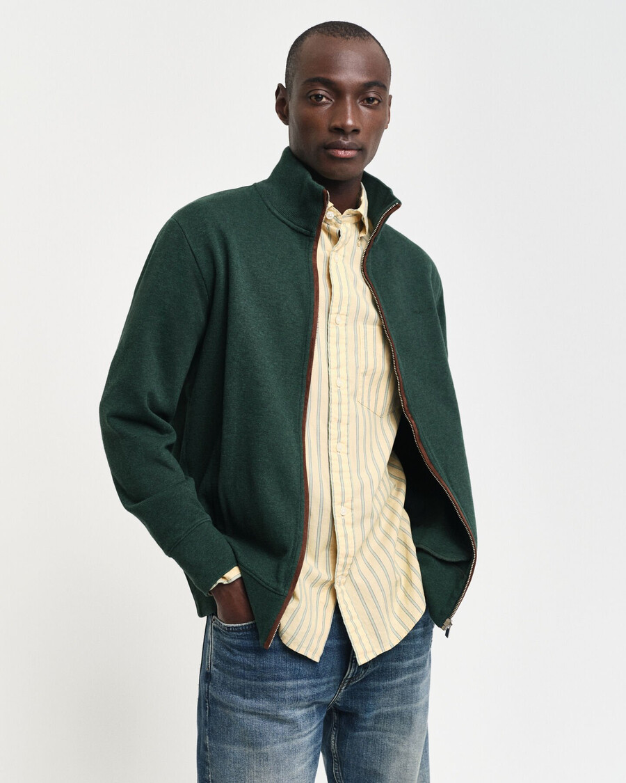 sacker rib zip cardigan - tartan green