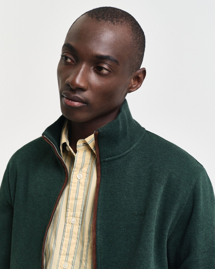 sacker rib zip cardigan - tartan green