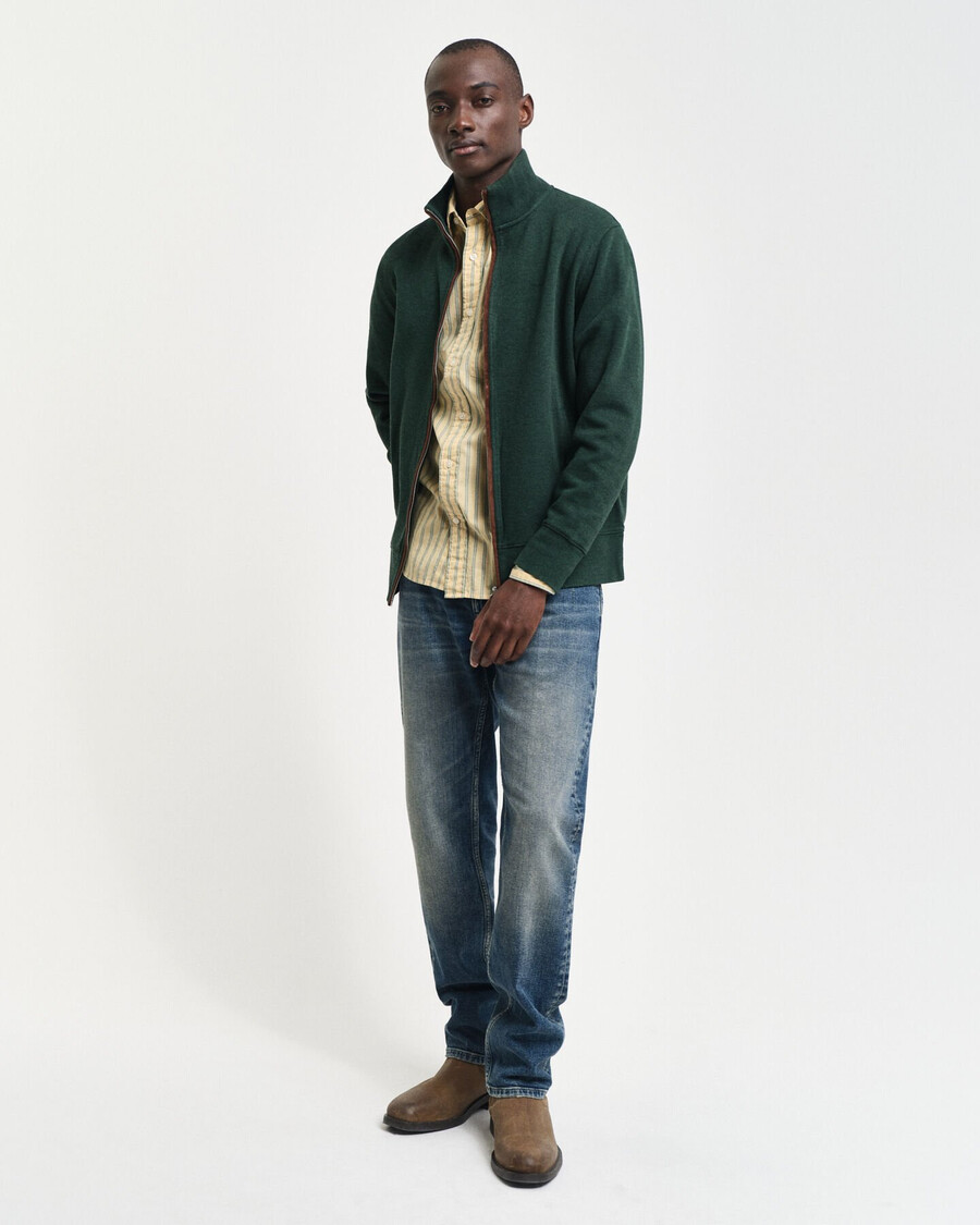 sacker rib zip cardigan - tartan green