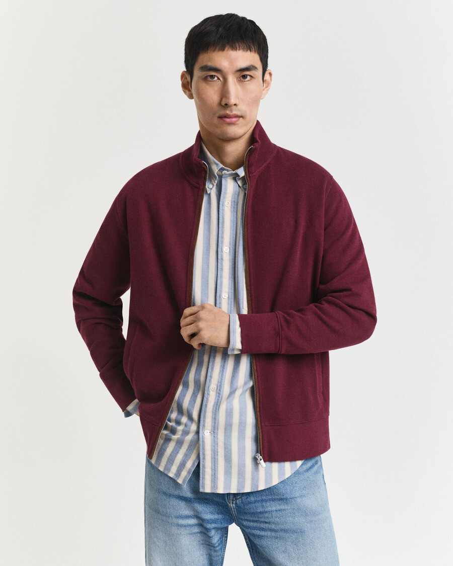 sacker rib zip cardigan - winter wine