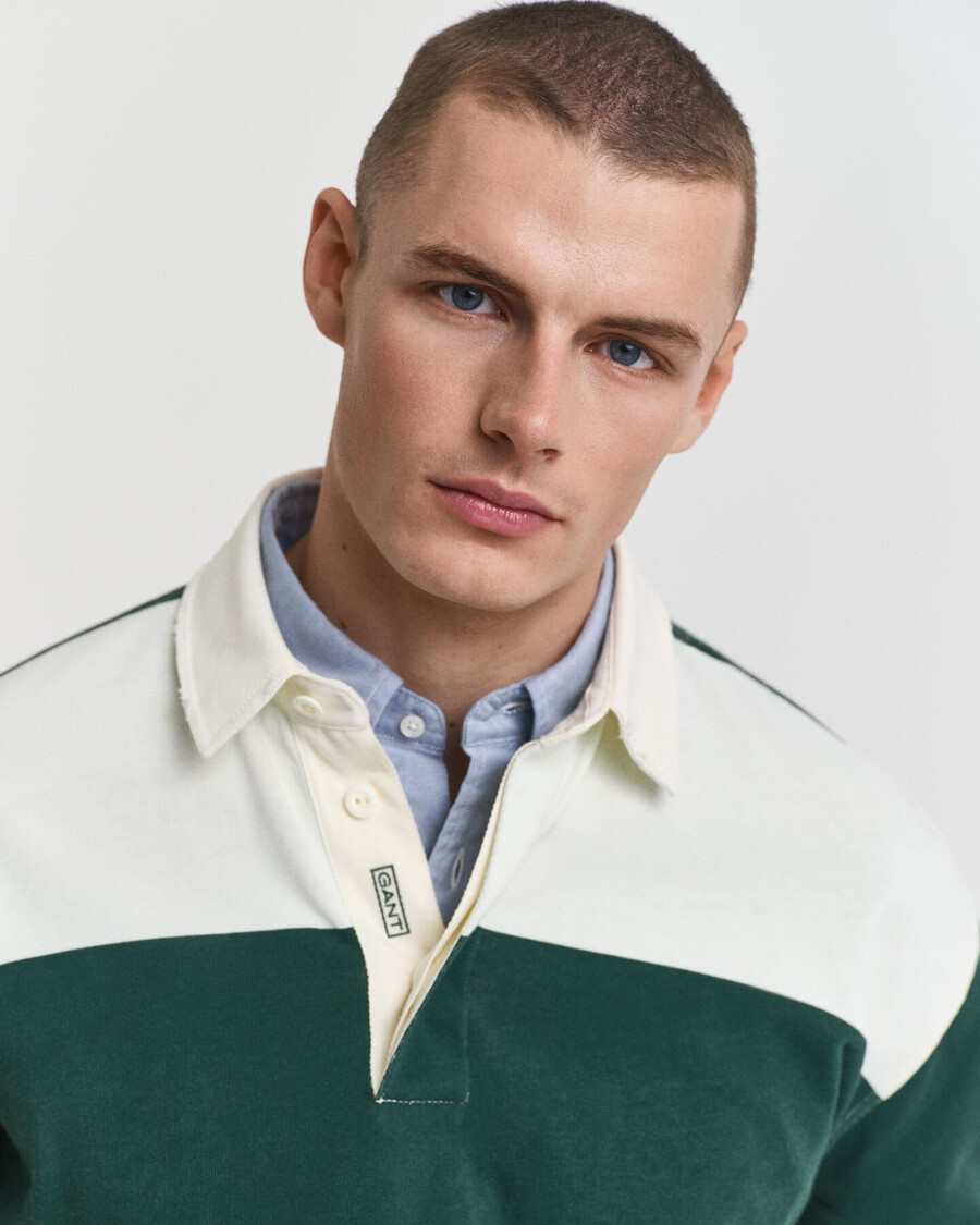 block striped heavy rugger - forest green