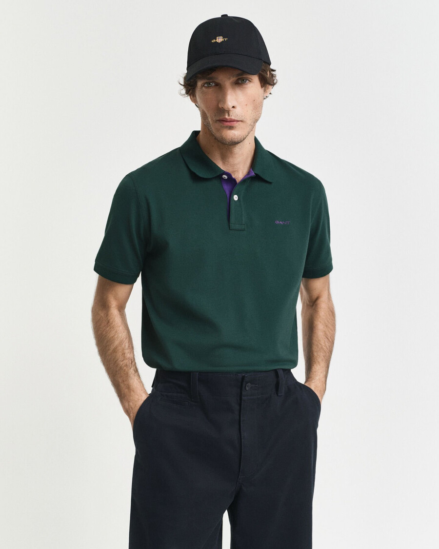 contrast piqué polo shirt - tartan green