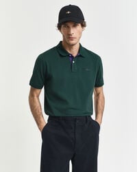 contrast piqué polo shirt - tartan green