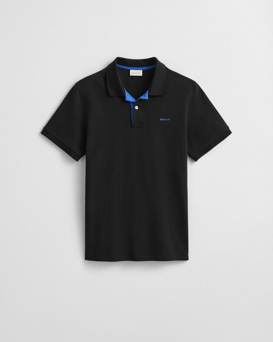 contrast piqué polo shirt - black