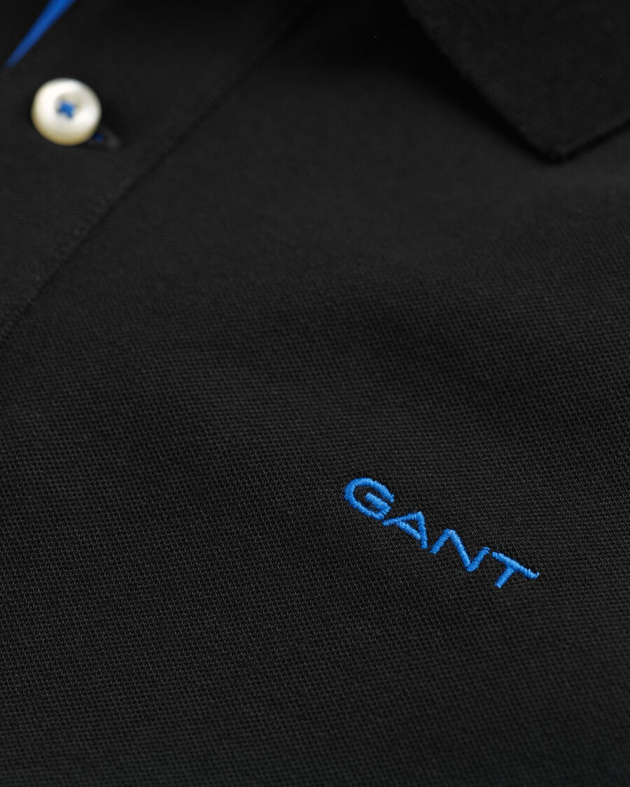 contrast piqué polo shirt - black