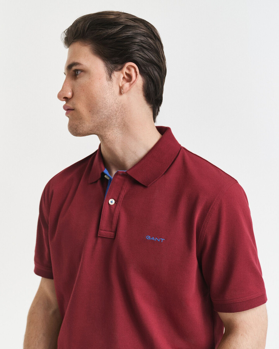 contrast piqué polo shirt - plumped red