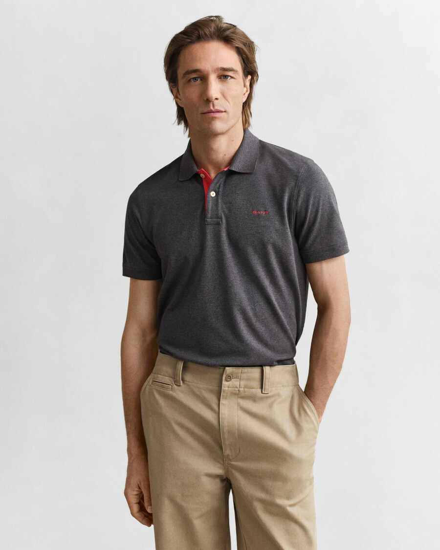 contrast piqué polo shirt - antracit melange
