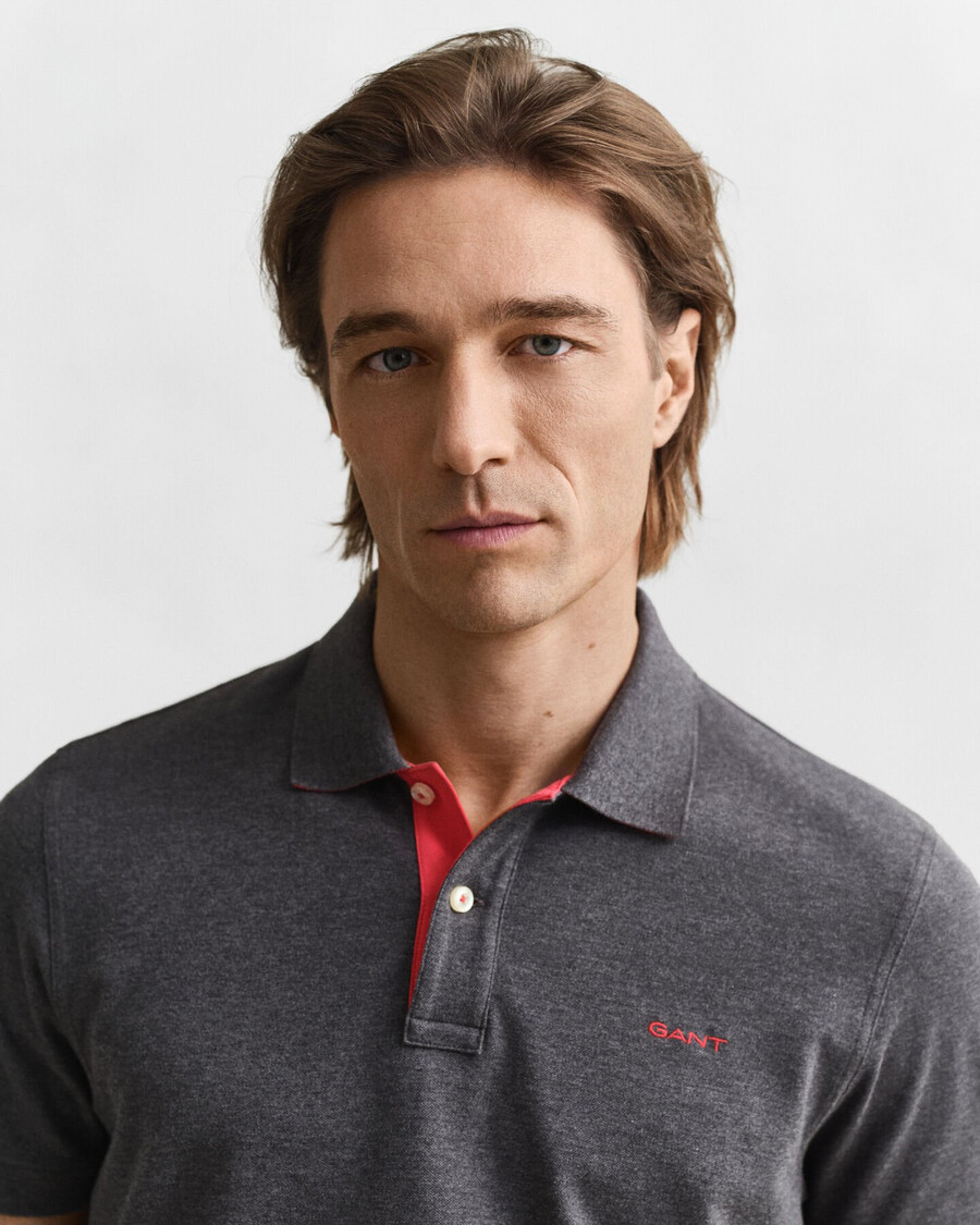 contrast piqué polo shirt - antracit melange