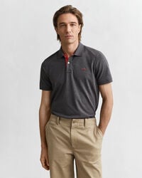 contrast piqué polo shirt - antracit melange