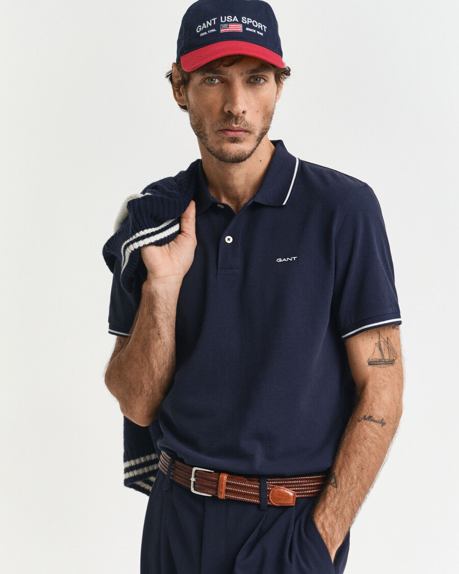 tipped piqué polo shirt - evening blue