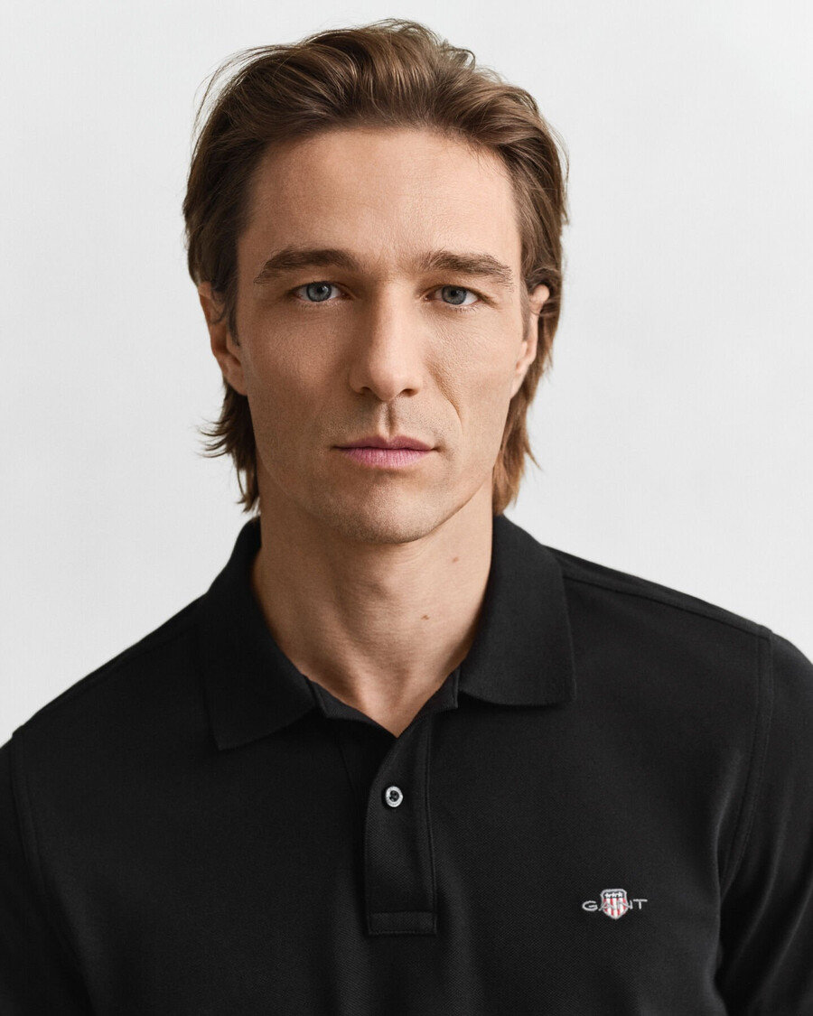 regular fit shield piqué polo shirt - black