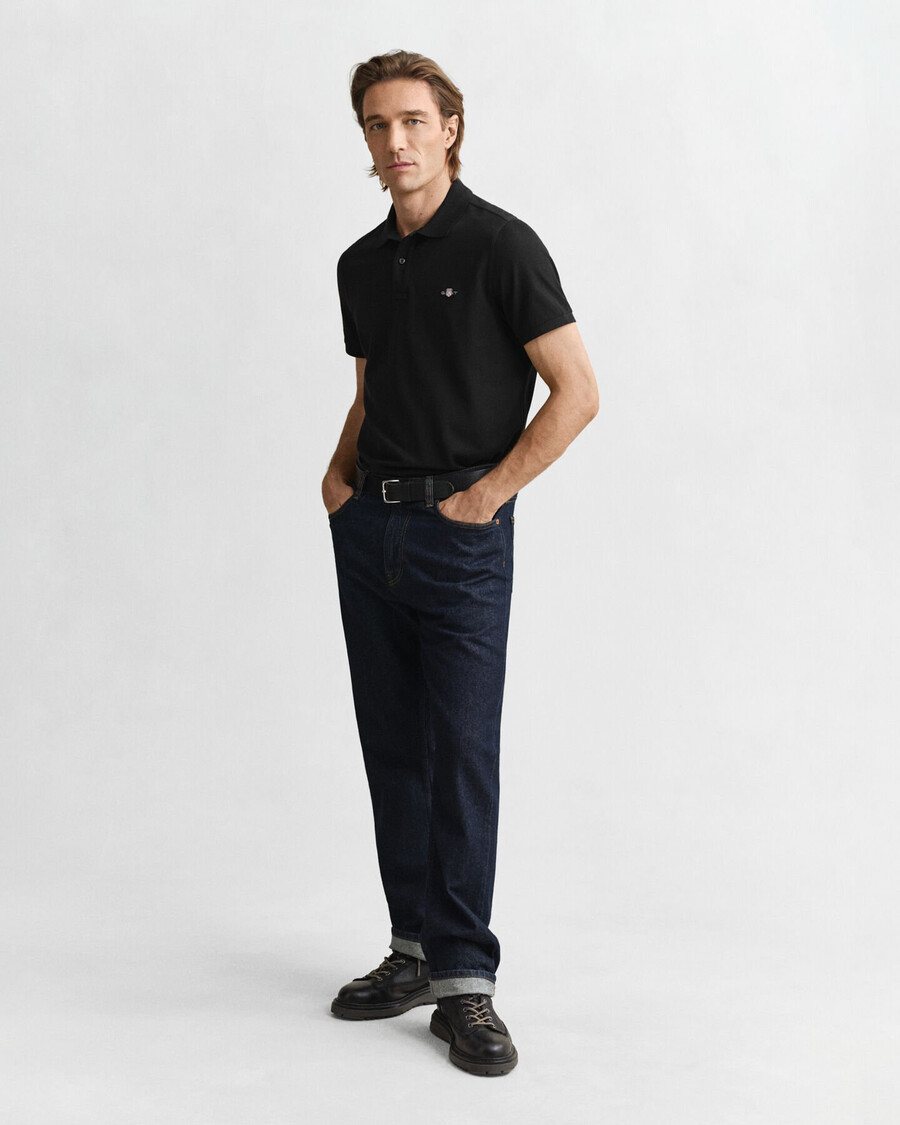 regular fit shield piqué polo shirt - black