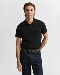 regular fit shield piqué polo shirt - black