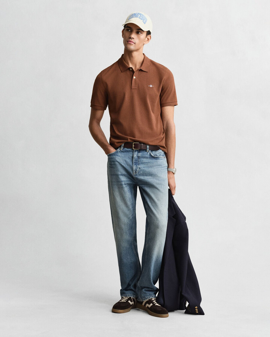 regular fit shield piqué polo shirt - mahogany brown