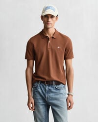 regular fit shield piqué polo shirt - mahogany brown