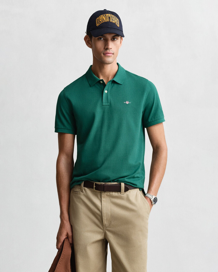 regular fit shield piqué polo shirt - deep forest green
