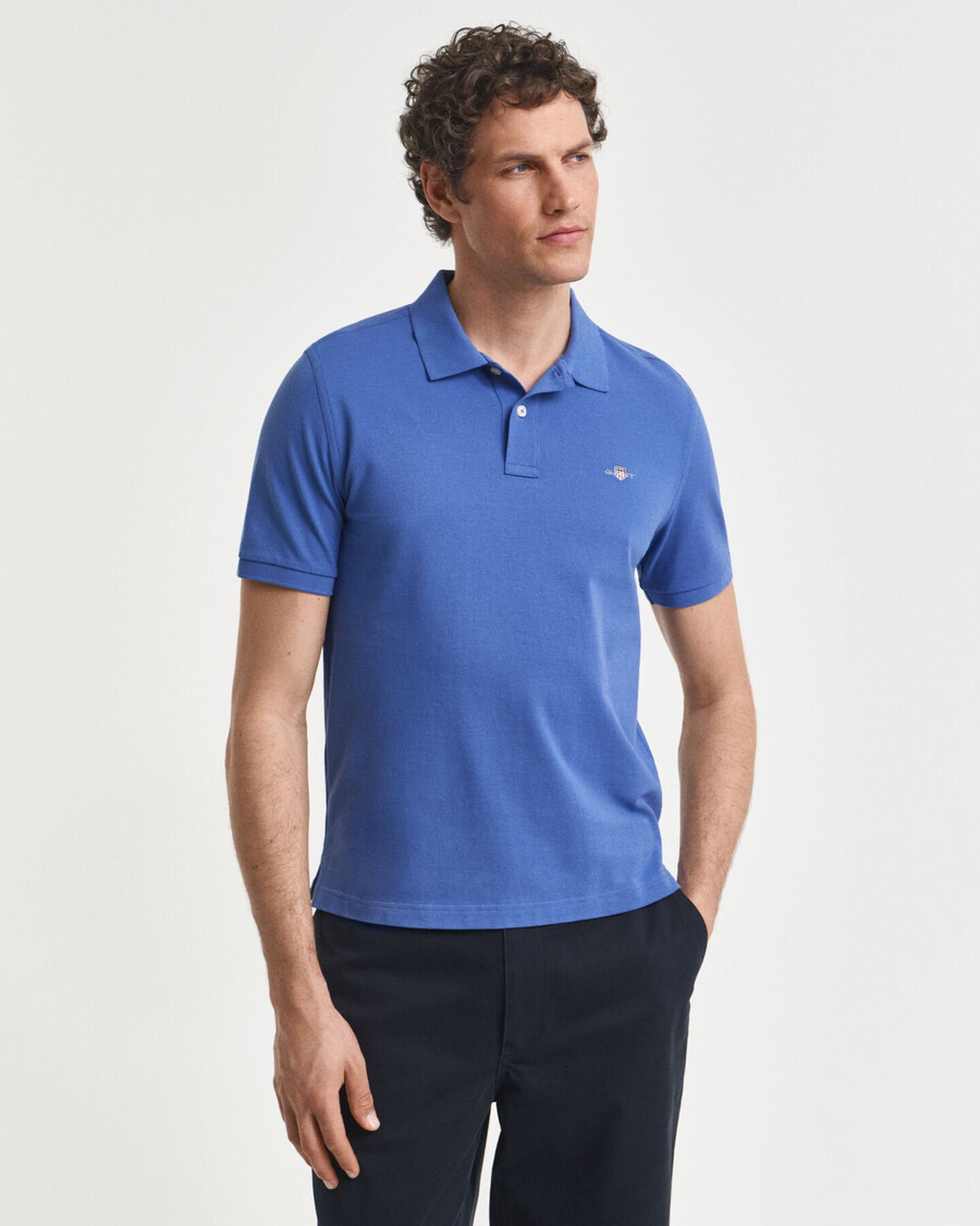 regular fit shield piqué polo shirt - rich blue