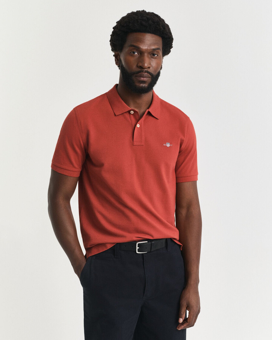 regular fit shield piqué polo shirt - modern rust