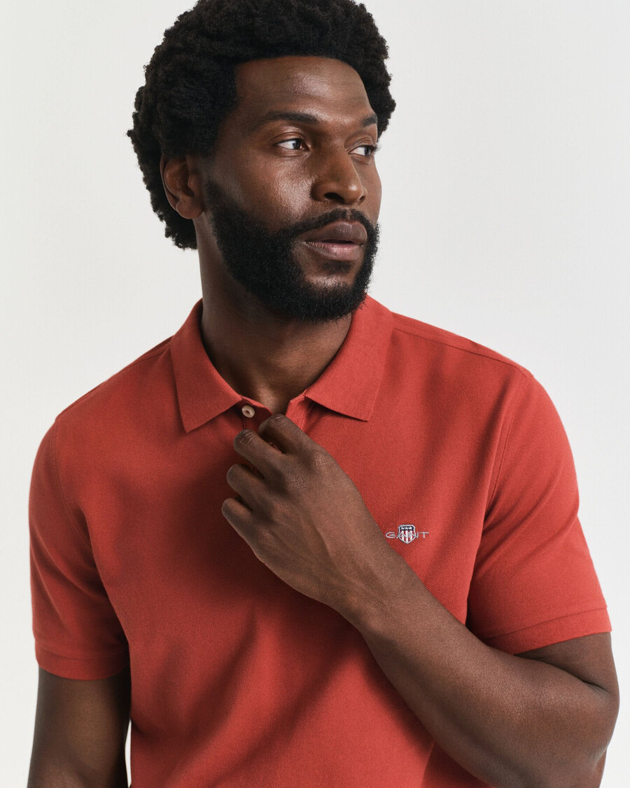 regular fit shield piqué polo shirt - modern rust
