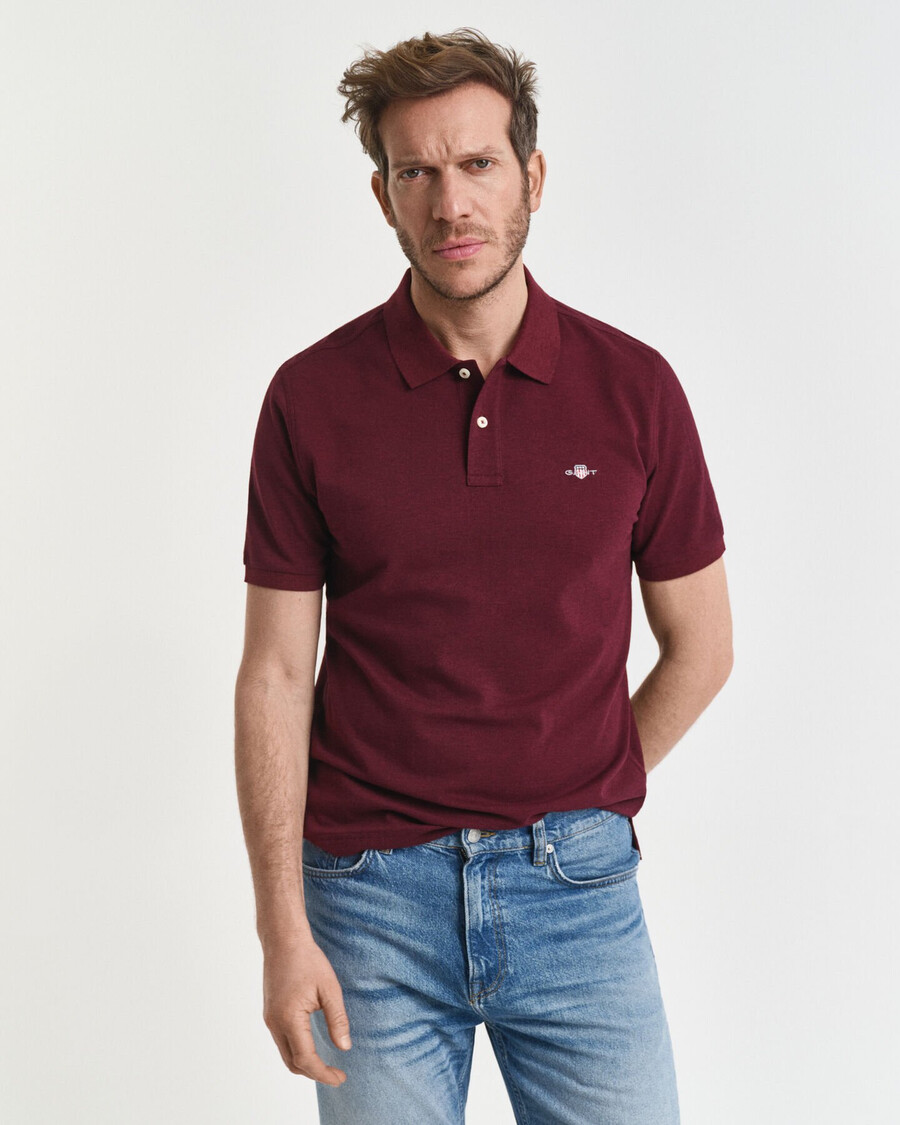 regular fit shield piqué polo shirt - bordeaux melange