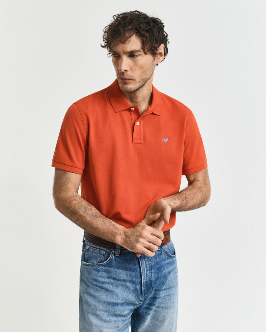 regular fit shield piqué polo shirt - deep orange