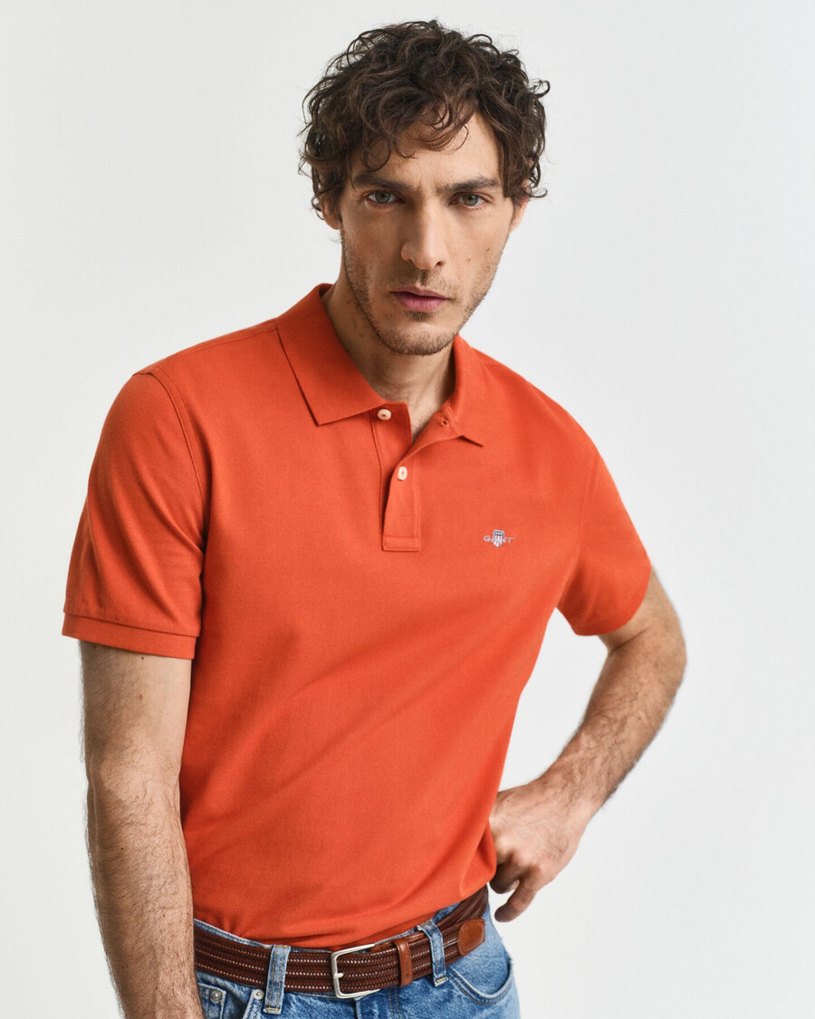 regular fit shield piqué polo shirt - deep orange