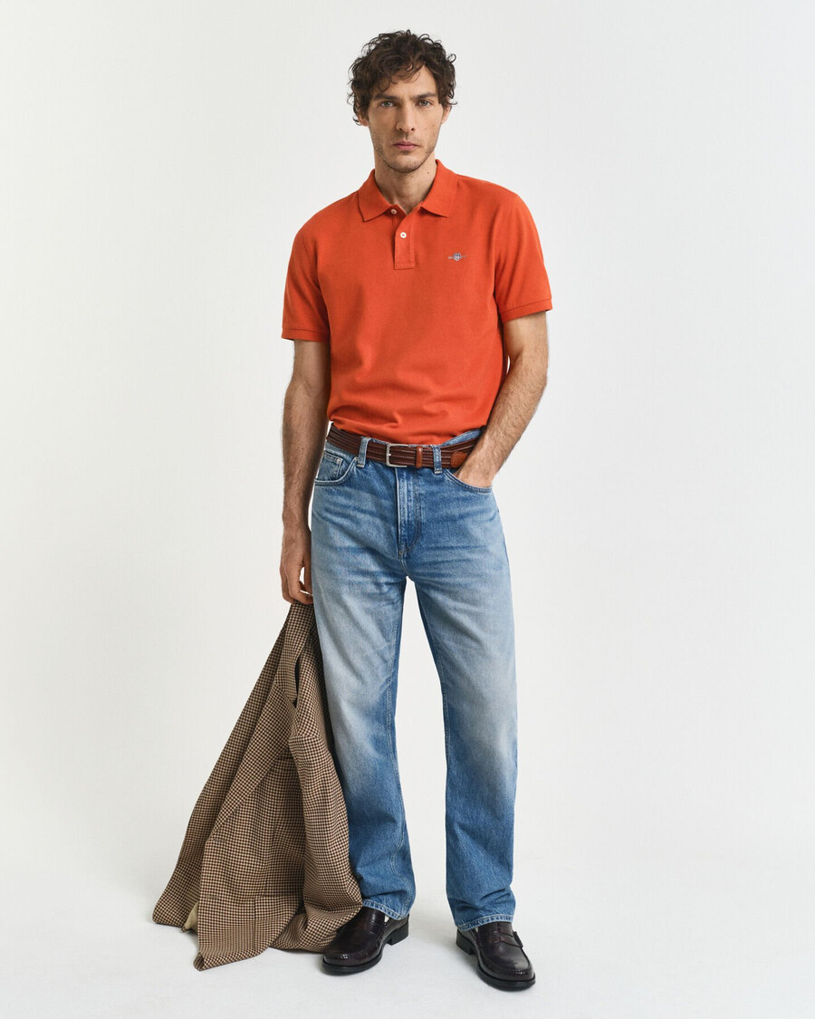 regular fit shield piqué polo shirt - deep orange
