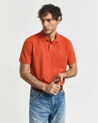 regular fit shield piqué polo shirt - deep orange
