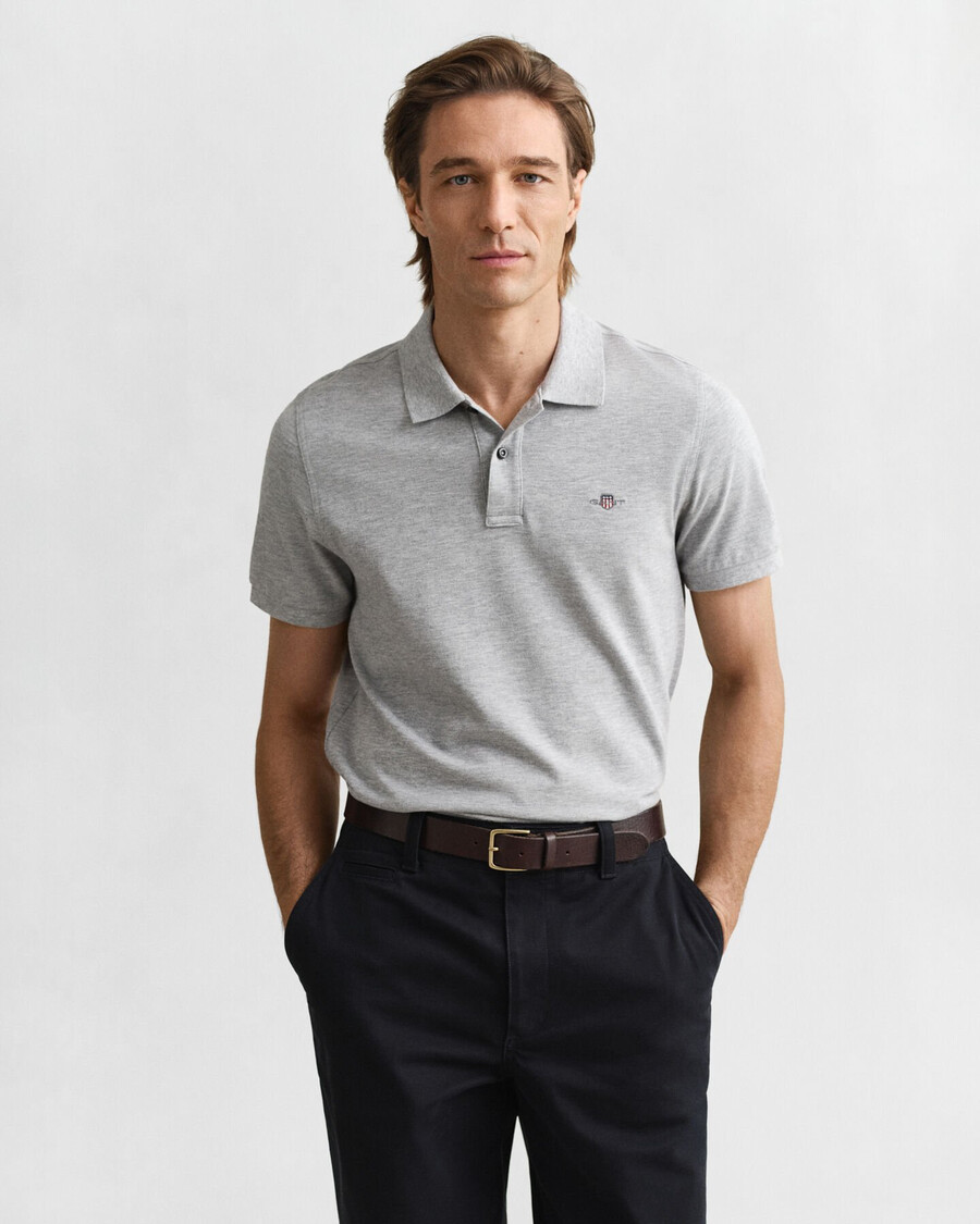 regular fit shield piqué polo shirt - grey melange