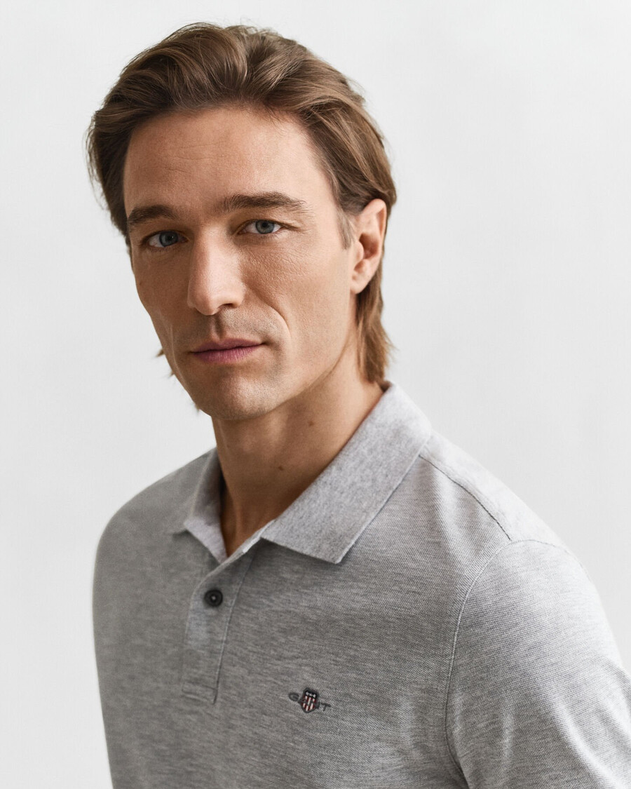 regular fit shield piqué polo shirt - grey melange