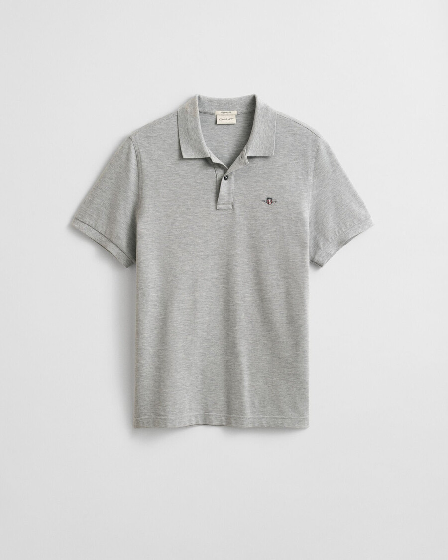 regular fit shield piqué polo shirt - grey melange