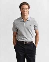 regular fit shield piqué polo shirt - grey melange