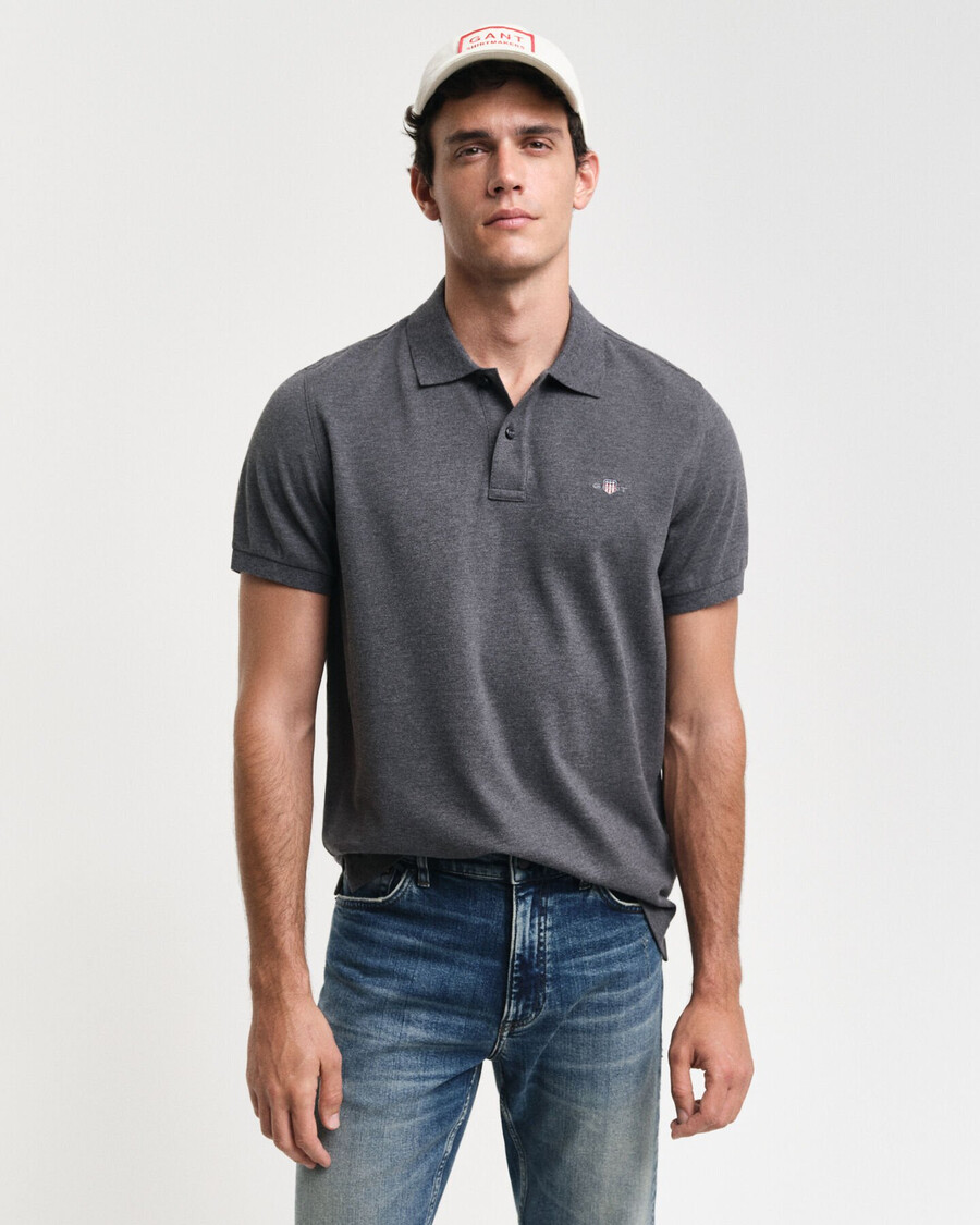 regular fit shield piqué polo shirt - antracit melange