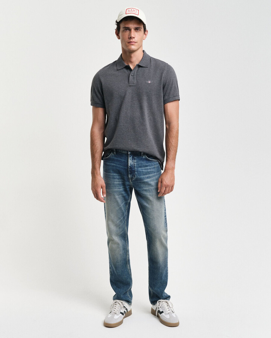 regular fit shield piqué polo shirt - antracit melange