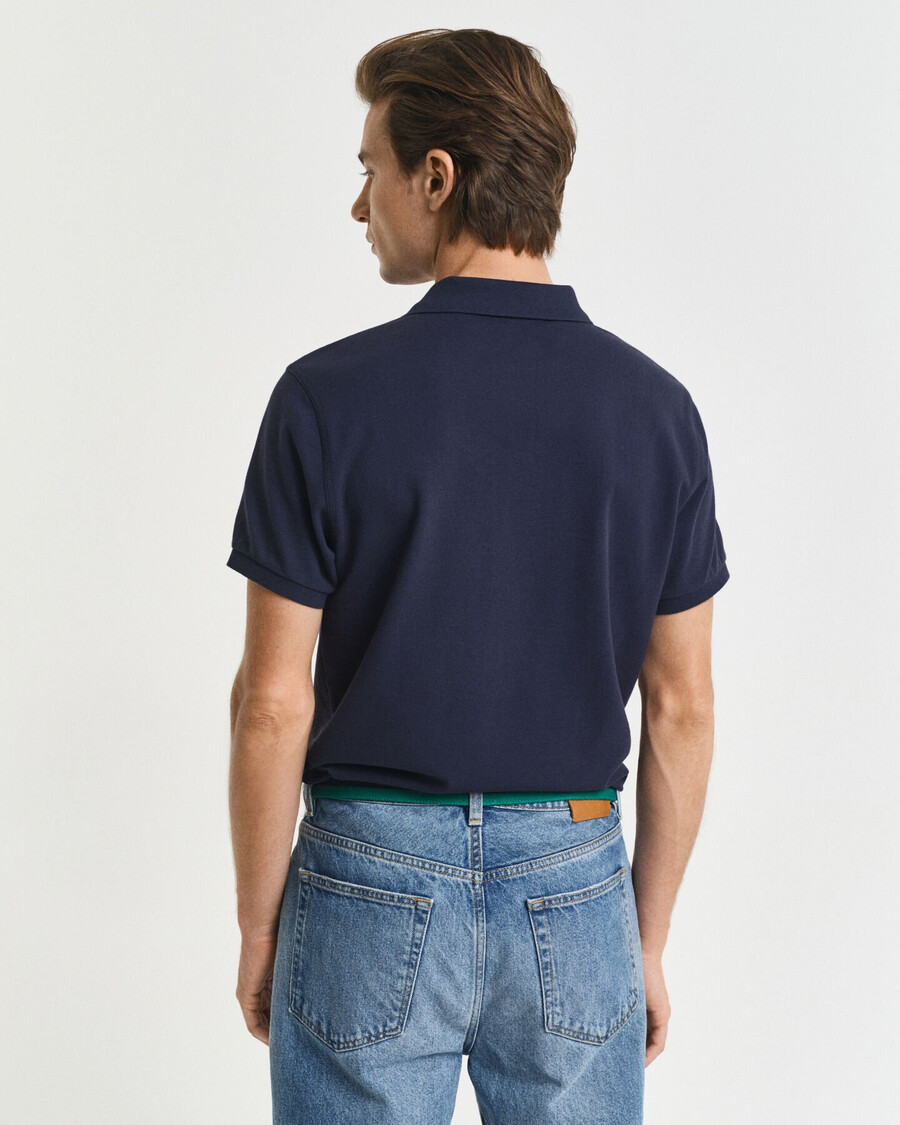 slim fit shield piqué polo shirt - evening blue