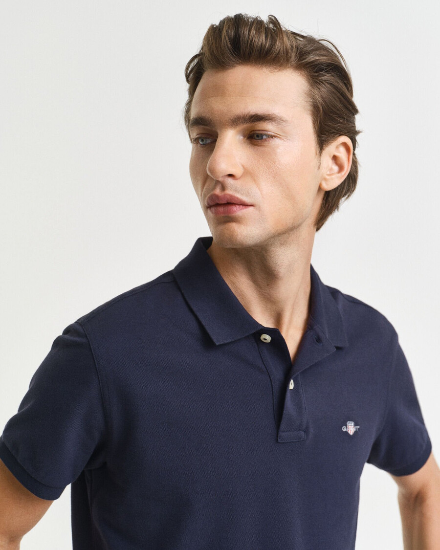 slim fit shield piqué polo shirt - evening blue