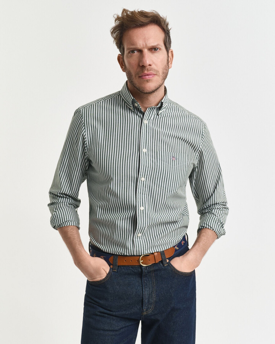 regular fit classic striped poplin shirt - forest green