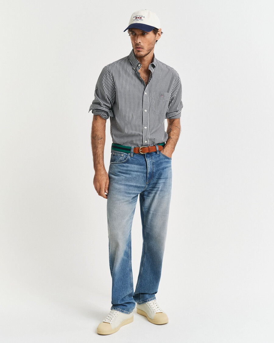 regular fit classic striped poplin shirt - black