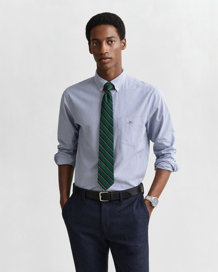 regular fit classic banker stripe poplin shirt - college blue