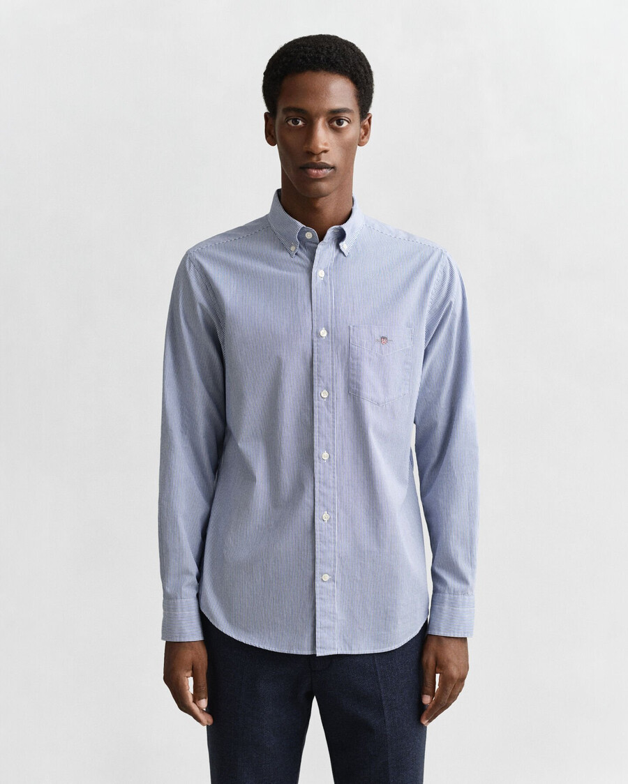 regular fit classic banker stripe poplin shirt - college blue