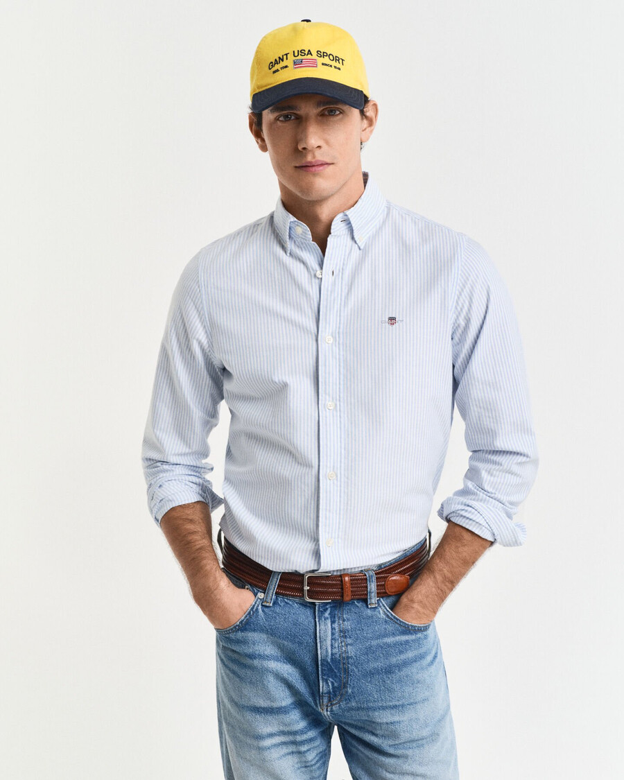 slim fit banker stripe classic oxford shirt - light blue