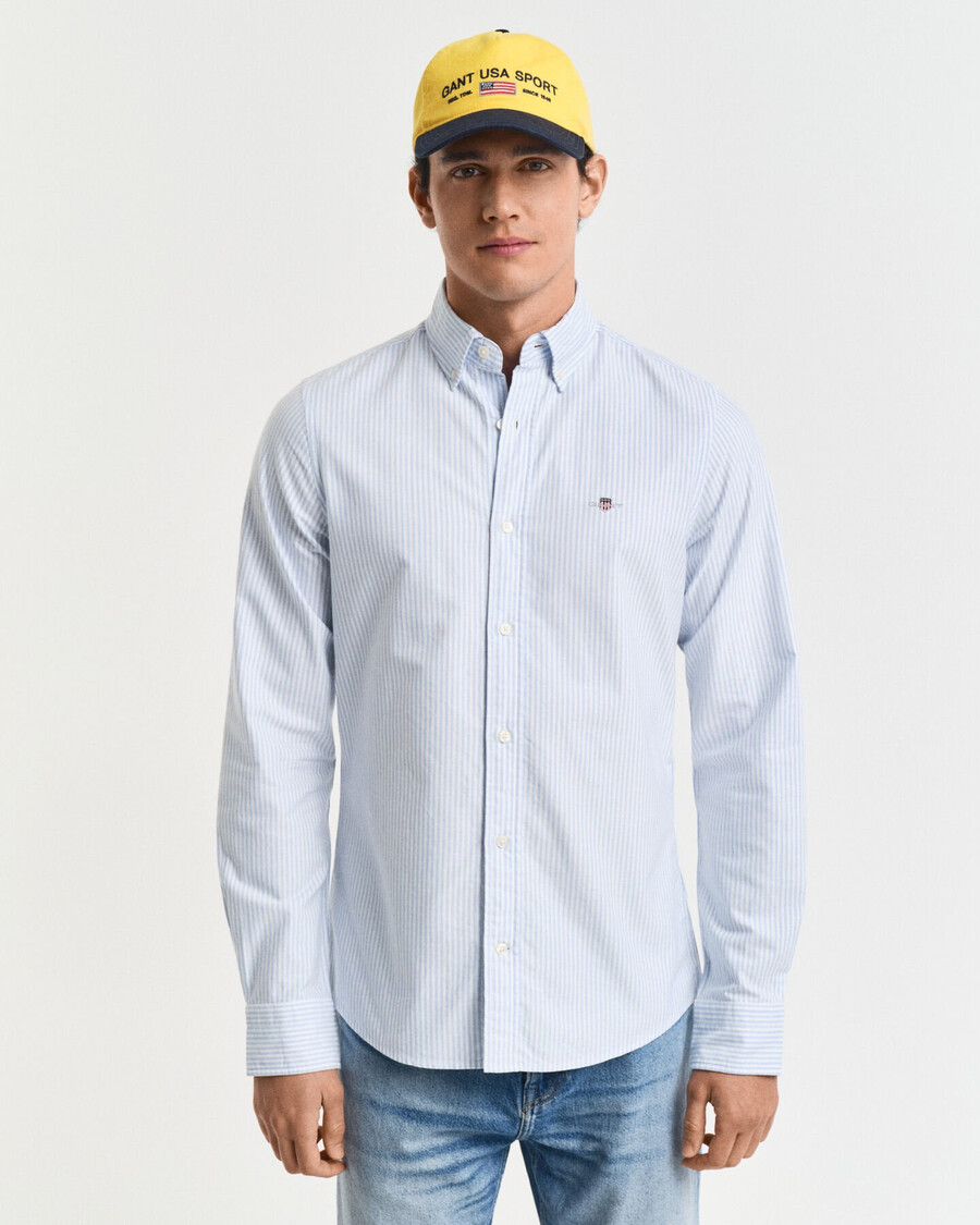 slim fit banker stripe classic oxford shirt - light blue