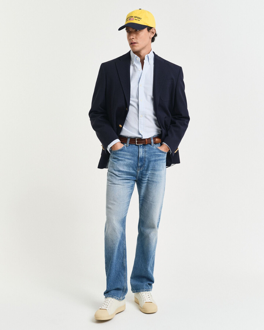 slim fit banker stripe classic oxford shirt - light blue